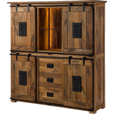 Highboard Mango / Altholz 150x45x160 natur lackiert RAILWAY LUX 120