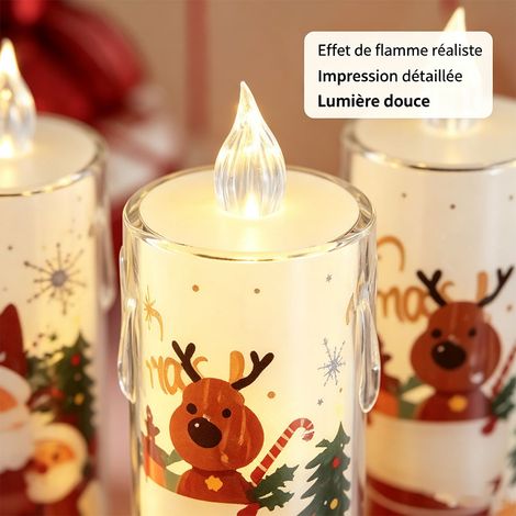 Lot de 4 bougies LED de Noël Père Noël, sans flamme. Parfaites pour la décoration intérieure, fêtes de fin d'année, anniversaires et Halloween. Sécuritaires et décoratives. (1/5)
