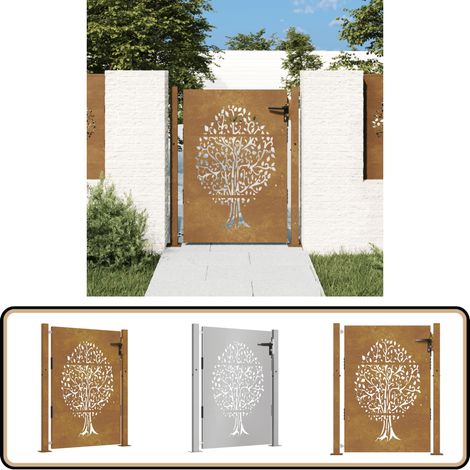 Portail de jardin 105x155 cm acier corten conception de l'arbre - Portail De Jardin - Portails Métalliques - Portail En Acier Corten - Porte D'entrée - Clôture (1/5)