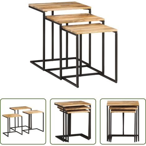 Bois d'acacia - Tables gigognes 3 pcs bois massif d'acacia (1/5)