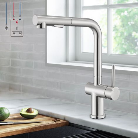 Robinet cuisine extractible 2 jets, inox premium 304, pivot 360°, haut arc, idéal pour chauffe-eau, facile à installer (1/5)