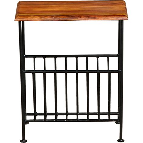 Ganga Iron Magazine Rack - Sheesham Wood - L20 x W50 x H40 cm - Honey Dark Finish
