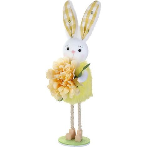 Pâques sur pied lapin poupée mignon tissu figurine lapin avec artificiel fleur pour printemps maison étagère table décoration,Jaune (1/5)