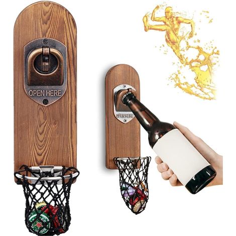 Flaschenöffner Wand Magnet Vintage Holz Bieröffner Behälter Magnetisch Geschenke (1/5)