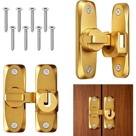 Lot de 2 Verrous de Porte Coulissante en Alliage d'Aluminium Épaissi, Serrure de Sécurité Intérieure pour Salle de Bain, Chambre, Grange ou Fenêtre, Or Mat (1/5)