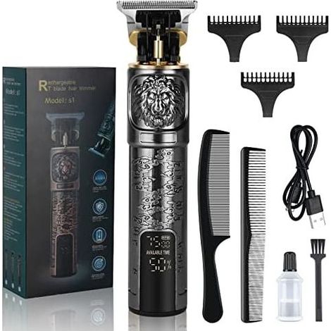 Herren-Haarschneider, professioneller elektrischer Barttrimmer, kabellos, USB-aufladbar, LED-Anzeige, für Herren, Friseursalon, Gold (01) A - (1/5)