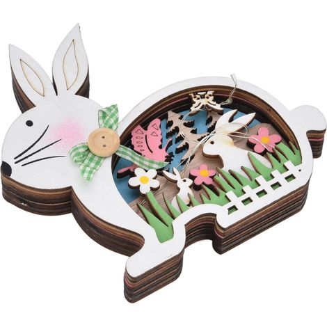Lapin de Pâques en bois de buis naturel avec lumières LED, décoration de Pâques, lumière chaude (1/5)