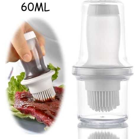 Pinceau Cuisine - Haute Qualité - Distributeur d'Huile - Silicone Alimentaire - Gris - 2 en 1 (1/4)