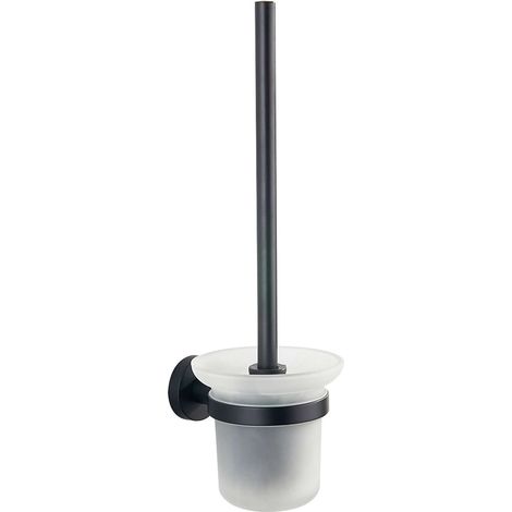 Aqualine Samba - Scopino WC a parete con supporto, vetro latte/nero opaco SB208 (1/5)