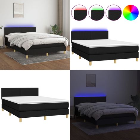 Sommier à lattes de lit avec matelas LED Noir 140x190 cm Tissu - Sommier Tapissier - Lit Avec Led - Matelas À Ressorts Ensachés - Tête De Lit Ajustable - Éclairage LED - Home & Living (1/5)
