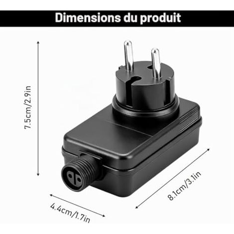 Adaptateur Secteur LED 12 V 2 A 24 W, Lot de 3, étanche IP44, pour guirlandes Lumineuses de Jardin, guirlandes de Nol, guirlandes Lumineuses en Filet, Adaptateur Prise UE (1/4)