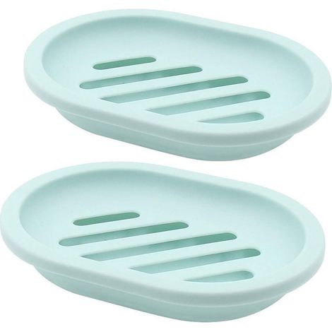Set di due portasapone, porta sapone e scatole porta sapone con scolapiatti facili da pulire, asciugare e impediscono al sapone di inzupparsi (verde). (1/5)
