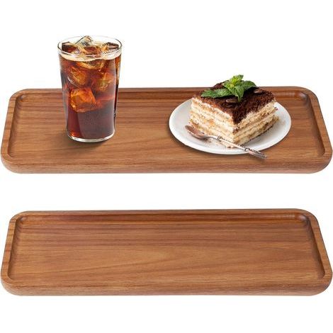 Lot de 2 plateaux rectangulaires en bois d'acacia - 30 x 12 cm - Plateau de service rectangulaire - Plateau de service en bois d'acacia - Plateau de service pour fromage. dessert. bougies (1/5)