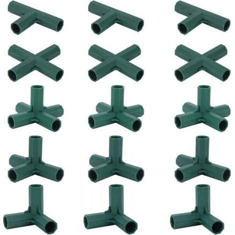 Set mit 15 Gewächshausrahmenverbindern, Eckverbindern für Gartenrahmen, 16-mm-Spiralstange, 5 robuste und stabile Stütz-Tipis für Gewächshäuser