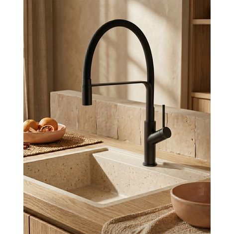 Exagonshop Miscelatore cucina flessibile Imola nero opaco