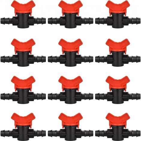 BEBUSINGOTO 12er-Pack Gartenschlauchhähne, 16 x 16 mm Bewässerungsventil, Kugelventil mit Kunststoffanschluss, Gartenwasserventilsteuerung (Schwarz + Rot) (1/5)