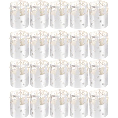 50 abat-jour en papier ajouré en forme de flocon de neige pour bougies, décoration de Noël créative-12.5X4.3cm-Silver