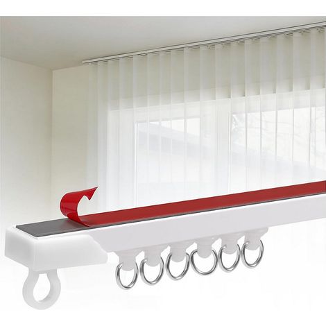 Tringle à rideau adhésive 3.5m, roulettes silencieuses incluses avec 35 roulettes, rail coulissant au plafond, pour chambre (1/5)