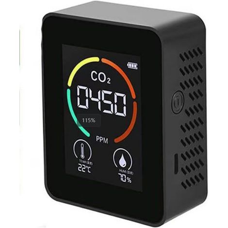 Moniteur de la qualité de l’air intérieur avec capteurs portables pour le CO2, la température et l’humidité, noir (1/5)