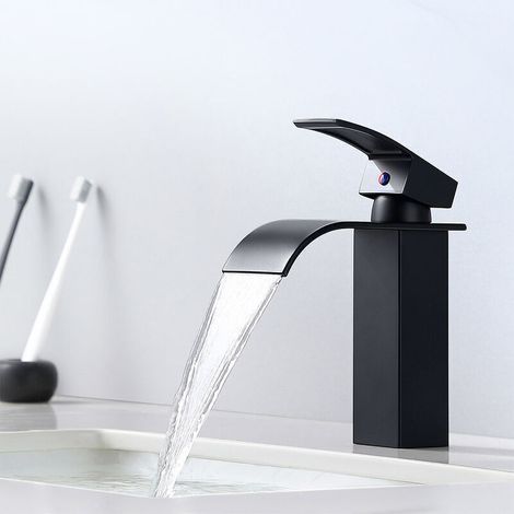 YMYNY Mitigeur Robinet de Lavabo Cascade Noir Moderne Mitigeur Robinet Salle Bain pour Vasque à Poser Robinetterie Convient pour un Lavabo Encastré (1/5)