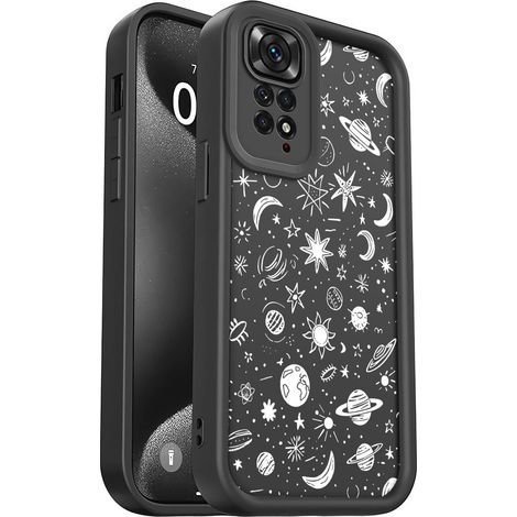 Coque Silicone pour Redmi Note 11 4G / Redmi Note 11S 4G, Étui Souple et Léger, Design Élégant, Protection Caméra, Antichoc, Anti-Rayures, Dos Concave Ergonomique, Black,Planets (1/5)