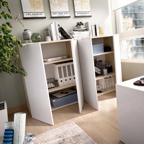 Dmora - Armario multiusos Ddijk, Mueble bajo multifuncional, Mueble con 2 puertas, 79x40h96 cm, Blanco y Roble (1/5)