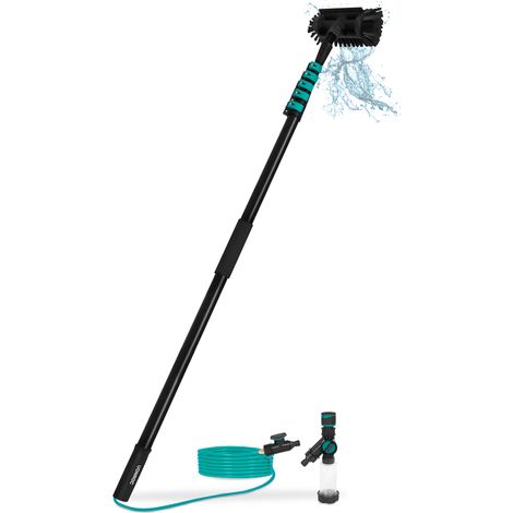 VONROC Brosse télescopique hybride – Manche Aluminium & Carbone 3K – 7,5m – Avec brosse multifonction, tuyau interne 11m, distributeur de savon (1/4)