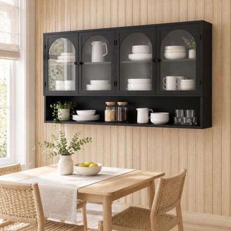 Mobile contenitore da parete 4 ante in vetro grigio 120 x 23 x 70 cm nero OKMYHOME (1/5)