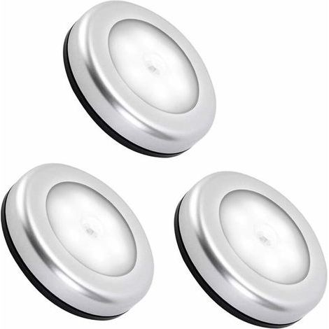 Veilleuse avec Détecteur de Mouvement Intérieur - Lampe LED à Pile pour Escaliers, Placards, Couloirs, Chambres d'Enfants - Auto ON / OFF - Adhésif 3M Inclus (Lot de 3, Lumière Blanche Froide)-Crezuo (1/5)