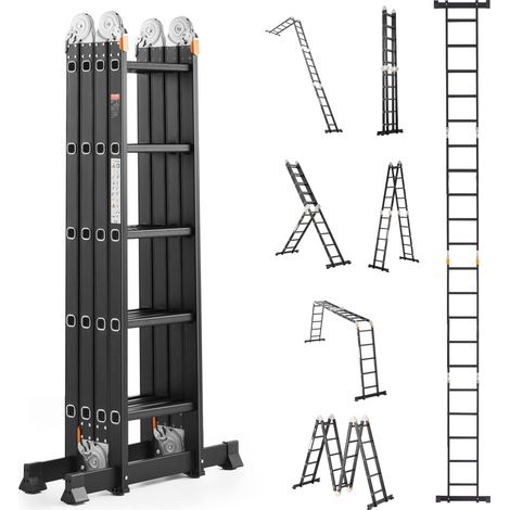 VEVOR Echelle Pliante Polyvalente 7 en 1 Escabeau Telescopique Reglable avec Barre Equilibre, Hauteur de Portee 5,8 m, Charge 150 kg, Echelle Multifonction Cadre A 5 Marches, pour Exterieur Interieur