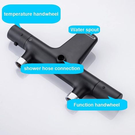 Thermostatische Wasserfall-Badewannenarmatur, Messing-Duschmischer mit 2 Funktionen, 40 °C Thermostat-Badewannenarmatur für Badezimmer, Schwarz (1/4)