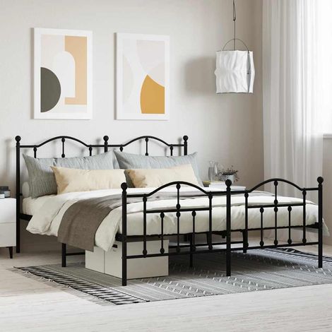Metallbett ohne Matratze mit Fußteil Schwarz 160x200 cm