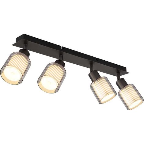 Deckenleuchte Deckenlampe Wohnzimmerlampe Metall schwarz matt Glas opal L 56 cm