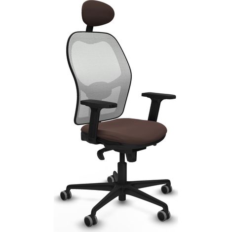 Jorquera sincro malla blanca similpiel marrón oscuro brazos 2D base nailon cabecero fijo ruedas 65mm engomada (1/5)