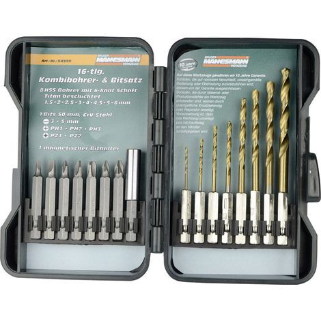 Brüder Mannesmann M54325 16teilig Bohrer- und Bit-Sortiment Metall 1.5 mm, 2 mm, 2.5 mm, 3 mm, 4 mm