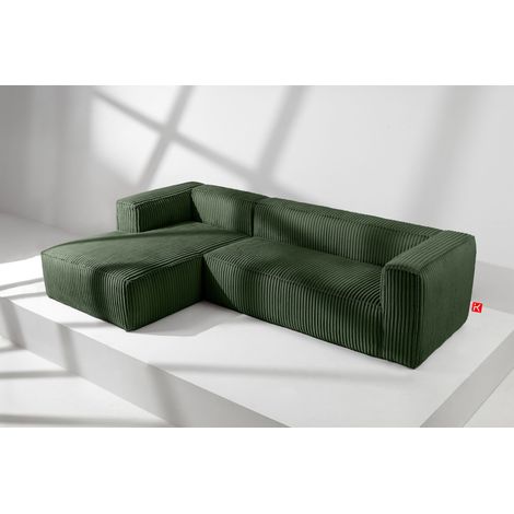 KONSIMO FEROX Modernes Ecksofa Links aus breitem Cordstoff, dunkelgrün (1/5)