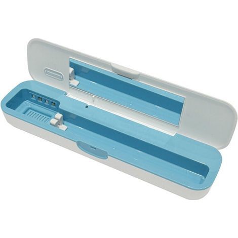 Stérilisateur UV portable pour brosses à dents avec deux ports USB, idéal pour les voyages, boîte de rangement hygiénique pour brosses à dents, bleu. (1/2)