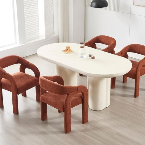 Wahson Sillas de Comedor Juego de 4 en Chenilla Sillón de ocio con Respaldo de Artístico para Cocina Salón Restaurante Cafetería, Naranja