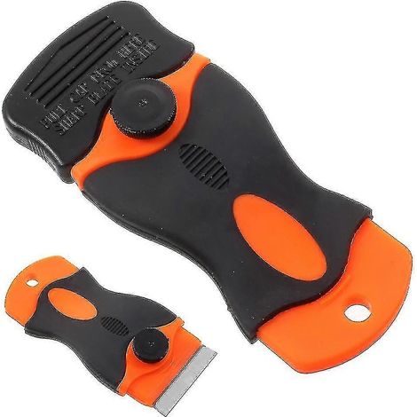 Mini grattoir pour céramique, vitres, verre et peinture, avec 2 lames doubles en plastique - Orange + Noir (1/5)
