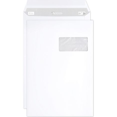 Clairefontaine 10150C - Scatola da 250 Buste Bianche C4-229x324 mm - Autoadesive -90g/m²- Finestra Carta Cristal 50x100 (posizione 50/20) (1/3)