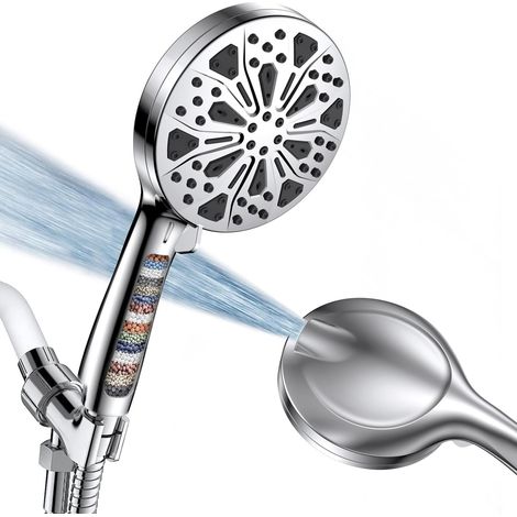 Pommeau de douche combiné avec douchette, pommeau de douche haute pression filtré, 10 modes de jet, pommeau de douche avec filtres (1/5)