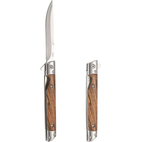 Couteau Pliant - Lame En Acier Inoxydable - Poignée En Bois - Pour Chasse Camping Extérieur - 1 Pièce (1/5)