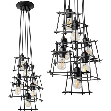 LAMPADA A SOSPENSIONE APP221-7CP NERO 7-PUNTI LUCE E27 50X50X60-100CM REGOLABILE