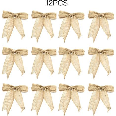 Linen Christmas Tree Ornaments with Bows, Japanese and Korean Style Butterfly Decorations, Gifts and Ornaments (12 Pieces) (1/5)
