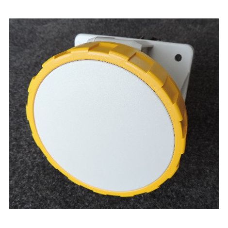Prise à encastrer 3P+N+T 125A femelle clapet jaune 100-130V 50/60Hz socle 114x114mm pour coffret 4h étanche IP66/IP67 (1/2)