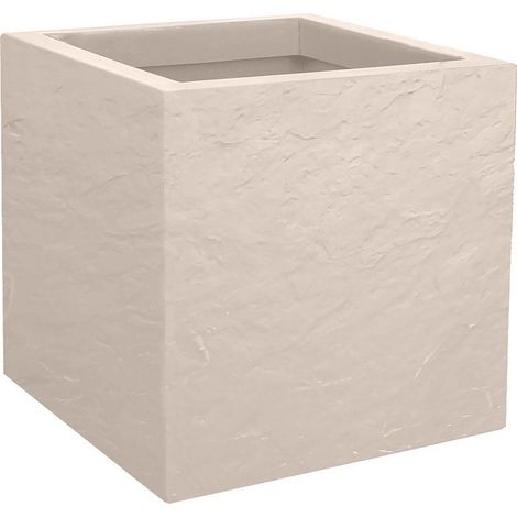 EDA – Jardinière carrée Volcania Up effet pierre 21 L – Beige calcaire – Polypropylène recyclable – Résistante au gel et anti-UV