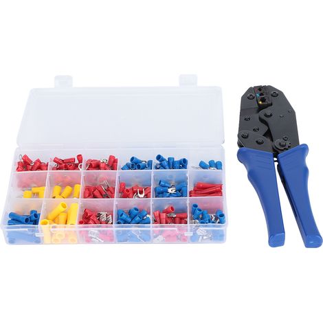 Kit de 300 connecteurs électriques isolés avec cosses, boîte de rangement et pince à sertir (1/5)