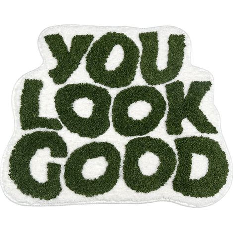 Tapis de sol absorbant et antidérapant à motif de lettres, style simple, pour la maison ou la chambre à coucher. Tapis vert de 53 x 63,5 cm (21 x 25 pouces). (1/5)