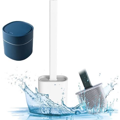 ZOLGINAH Brosse De Toilette, Brosse WC Et Support avec Une Petite Poubelle, Brosse De Toilette en Silicone Antibactérienne Balayette WC Balai Brosse Ensemble, Brosse De Toilettes À Manche Long,Blanc (1/5)