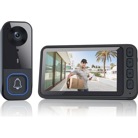 Sonnette sans Fil avec Camera avec écran IPS 4.5 étanche Exterieur Visiophone Bluetooth 1080P Sonnette Extérieure Pas WiFi Pas APP 120° Angle Interphone sans Fil Vision Nocturne Audio Bidirectionnel (1/5)